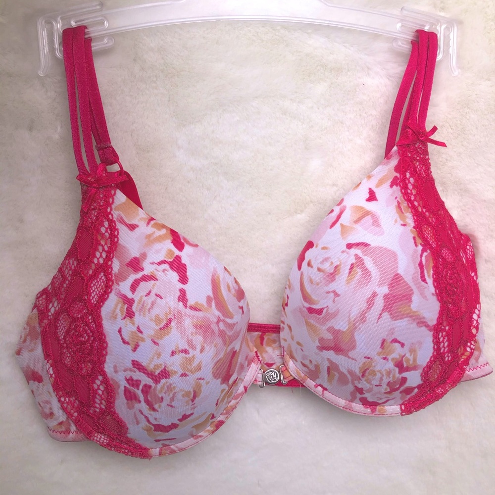 Pink Lace Flower Front Closure Push-Up Bras